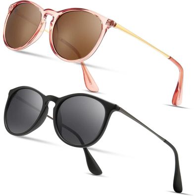 Sungait Runde Vintage Damen Sonnenbrille 2er-Pack - Polarisierte UV400 Linsen