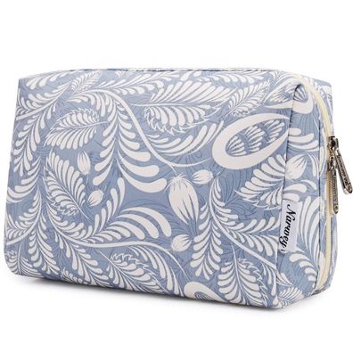 Narwey Kosmetiktasche Damen Schminktasche Kulturtasche Blaues Blatt L