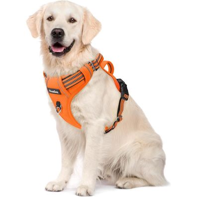 Funfox Hundegeschirr L Orange - Verstellbares Anti-Zug Brustgeschirr mit Griff