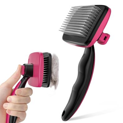 pecute Selbstreinigende Hundebürste & Katzenbürste für Lang- und Kurzhaar, Rosa