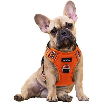 Funfox Hundegeschirr S Orange - Anti-Zug Welpengeschirr mit Griff & Reflektoren