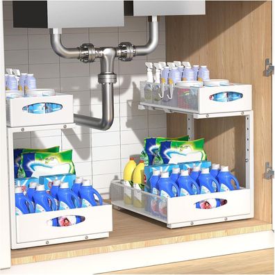 Housolution 2er Set Ausziehbarer Spülschrank Organizer, 2 Etagen Metall Unter