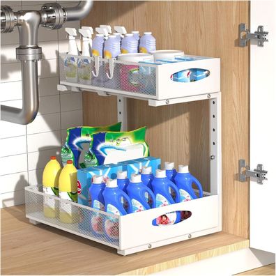Housolution Spülschrank Organizer Ausziehbar, 2 Etagen Metall Unter Waschbecken