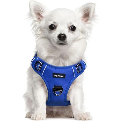 Funfox Anti Zug Hundegeschirr für kleine Hunde, Größe S, Blau - mit Griff und