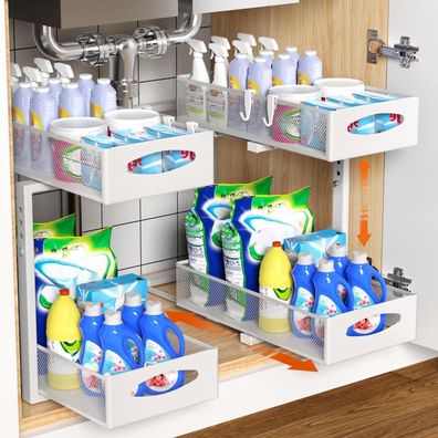 Housolution Spülschrank Organizer Ausziehbar, 2 Etagen Metall Unter Waschbecken