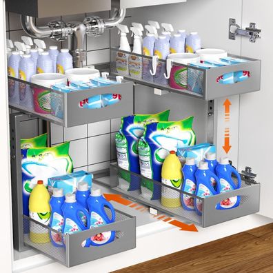 Housolution Spülschrank Organizer Ausziehbar, 2 Etagen Metall Unter Waschbecken