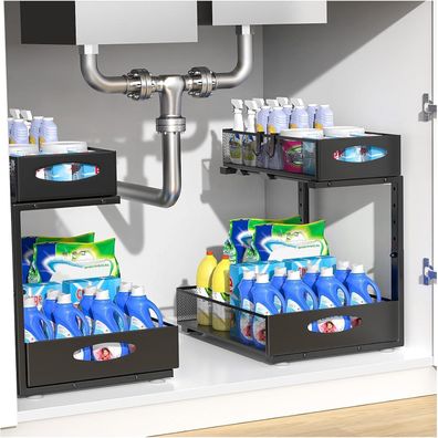Housolution 2-Etagen Metall Spülschrank Organizer Ausziehbar Unter Waschbecken