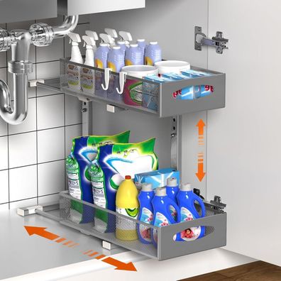 Housolution Spülschrank Organizer Ausziehbar, 2 Etagen Metall Unter Waschbecken