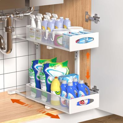 Housolution Spülschrank Organizer Ausziehbar, 2 Etagen Metall Unter Waschbecken
