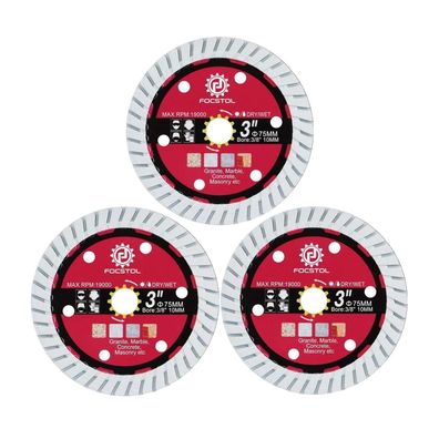 Focstol Diamant Trennscheibe 75mm x 10mm - 3 Stück Diamant Sägeblatt für