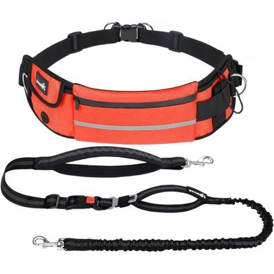 Pecute Joggingleine für Hunde mit Bauchgurt und Gürteltasche, elastisch, orange