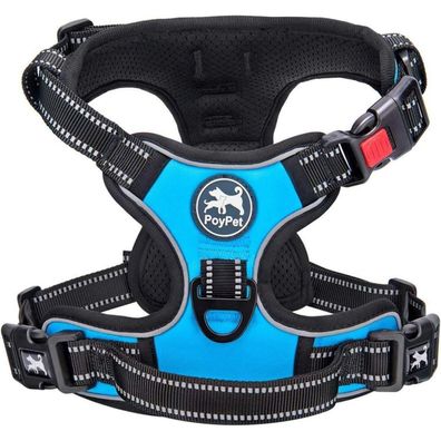 PoyPet Reflektierendes No-Pull Hundegeschirr mit Griff, Blau, L