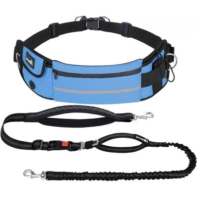Pecute Joggingleine für Hunde mit Bauchgurt und Gürteltasche, elastisch, blau