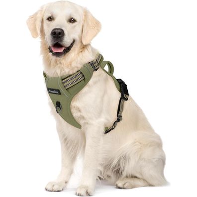 Funfox Anti Zug Hundegeschirr für kleine Hunde, L, Militärgrün - mit Griff