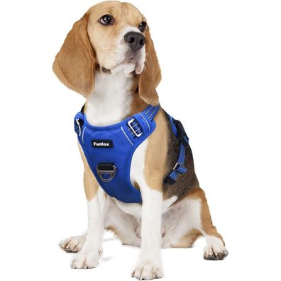 Funfox Verstellbares Anti-Zug Hundegeschirr mit Griff & Reflektorstreifen, Blau