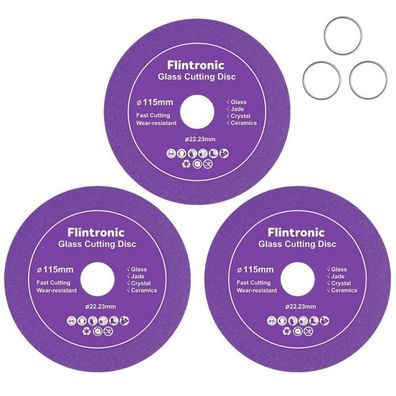 Flintronic 3x Diamanttrennscheibe 115mm für Glas, Keramik & Fliesen, 22.23mm