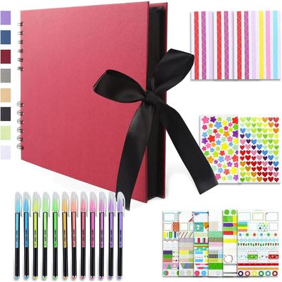 Vienrose DIY Fotoalbum zum Selbstgestalten, 28,5 x 21 cm, 80 Seiten, Rot