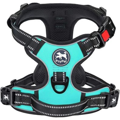 PoyPet No-Pull Hundegeschirr Mint Blau L - Reflektierend, mit Griff, 4-fach