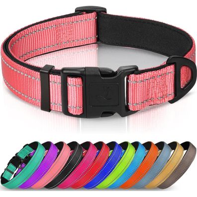 Joytale Gepolstertes Hundehalsband aus Neopren Nylon, Verstellbar, Rosa, XS