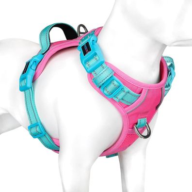 Phoepet No Pull Hundegeschirr, reflektierend, mit Griff, Rosa/Grün, Größe L
