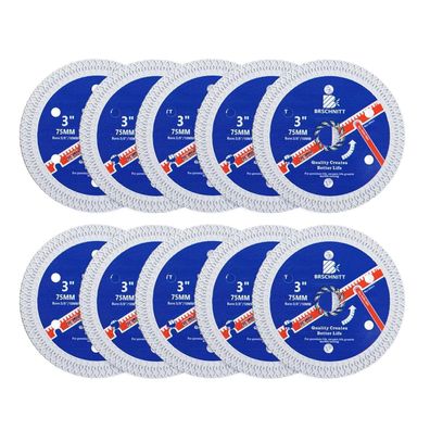 Brschnitt Diamant Trennscheibe 75mm Turbo Mesh 10er Pack für Fliesen, Granit