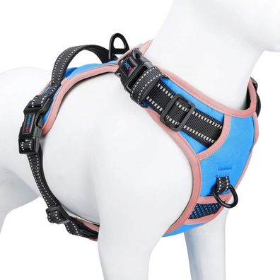Phoepet Hundegeschirr Größe M, Blau - Kein Ziehen, Reflektierend, mit Griff