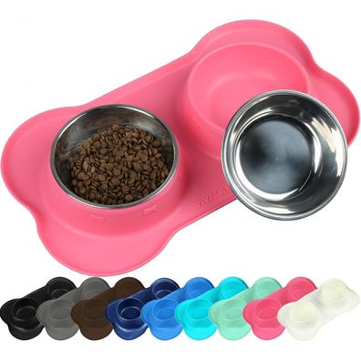 Vivaglory Splashfree Hundenapf mit Silikonmatte, Edelstahl, rutschfest, Rosa