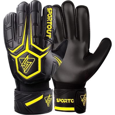Sportout Torwarthandschuhe mit Fingersave, 4mm Latex, Schwarz-Gelb, Größe 5