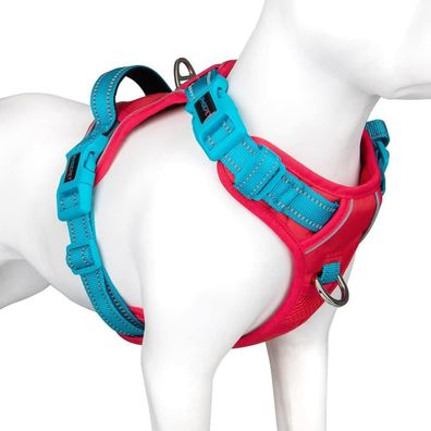 Phoepet Anti-Zieh-Hundegeschirr L Rot/Blaugrün - Reflektierend mit Griff