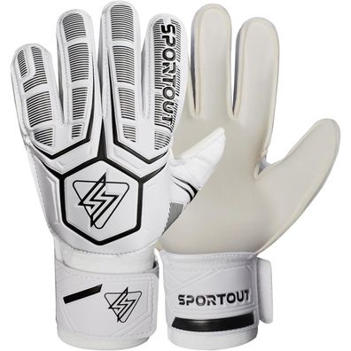 Sportout Torwarthandschuhe mit Fingersave, 4mm Latex, Weiß, Größe 10