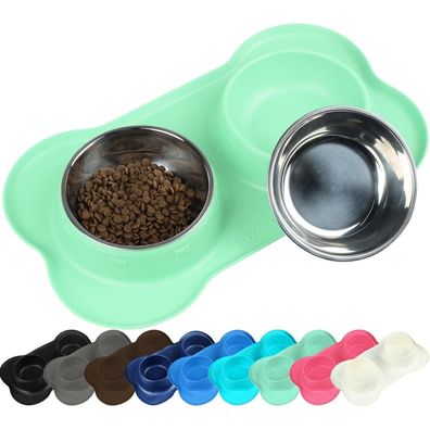 Vivaglory Splashfree Hundenapf Set mit Silikonmatte, Edelstahl, Rutschfest