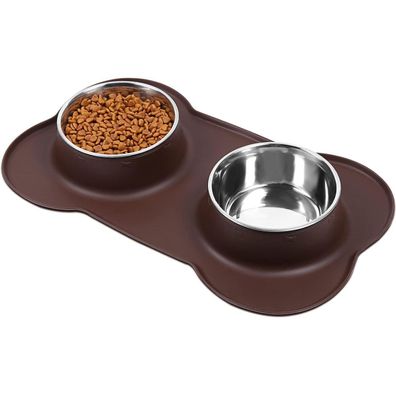 Vivaglory Splashfree Hundenapf Set mit Silikonmatte, Edelstahl, Rutschfest, L