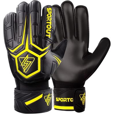 Sportout Torwarthandschuhe mit Fingersave, 4mm Latex, Schwarz-Gelb, Größe 8