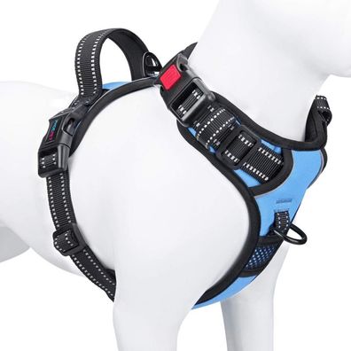 Phoepet Anti-Zieh-Hundegeschirr M Babyblau mit Griff und 2 Leinenhaken