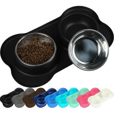 Vivaglory Splashfree Hundenapf mit Silikonmatte, Edelstahl, Rutschfest, L