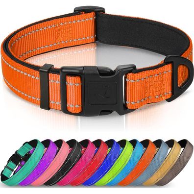 Joytale Gepolstertes Neopren Nylon Hundehalsband, Verstellbar, Reflektierend
