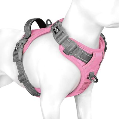 Phoepet No Pull Hundegeschirr, reflektierend, mit Griff, Babyrosa/Grau, XL