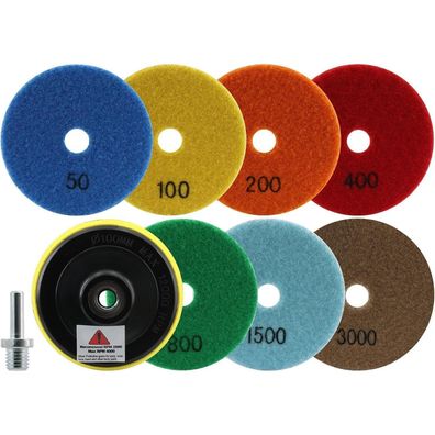 Focstol Diamant Trocken Polierscheiben Set 7tlg. 100mm (#50-#3000) für Granit