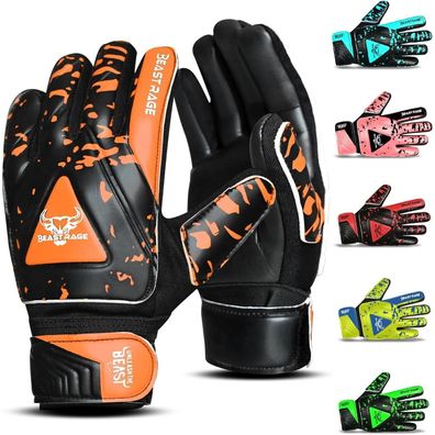 BEAST RAGE Torwarthandschuhe für Kinder & Jugend, Größe 6, Orange - Mit