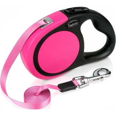 Taglory Ausziehbare Hundeleine L (bis 45kg) - 5m, Rosa, Anti-Rutsch Griff