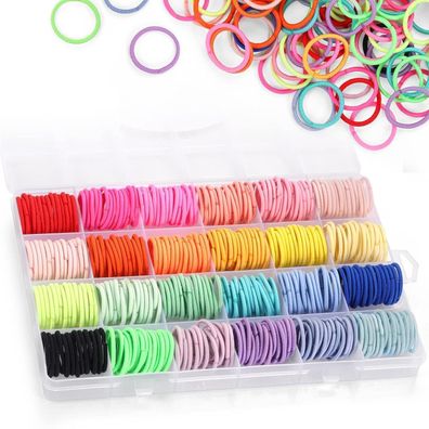 Funtopia 336 Haargummis für Mädchen, 24 Farben, 2mm Klein, Baby Haargummi Bunt