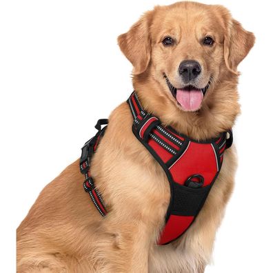 rabbitgoo Anti Zug Hundegeschirr für mittelgroße bis große Hunde, Rot XL, mit