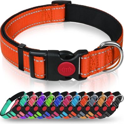Taglory Hundehalsband XL Orange - Gepolstert, Verstellbar, Reflektierend für