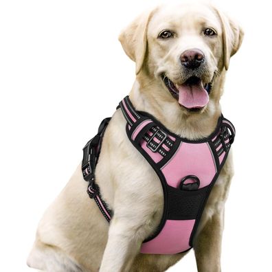 rabbitgoo Anti Zug Hundegeschirr für mittelgroße und große Hunde, Rosa L, mit