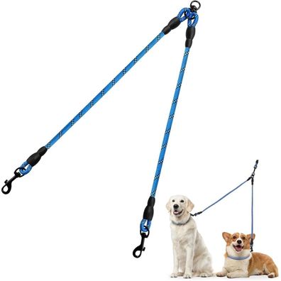 Taglory Doppelleine für 2 Hunde, keine Verwicklung, reflektierend, 75 cm, Blau