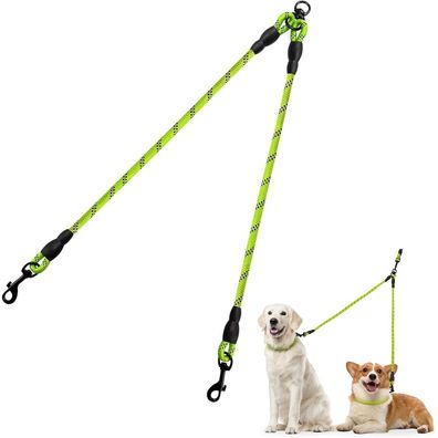 Taglory Doppelleine für 2 Hunde, Grün, 75 cm - Reflektierend und