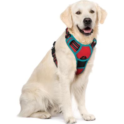 rabbitgoo Hundegeschirr Rot+Blaugrün XL, Anti Zug, No Pull, Verstellbar