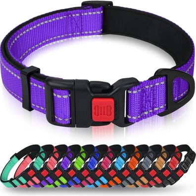 Taglory Hundehalsband M (35-50cm) Lila - Gepolstertes Neopren Nylon