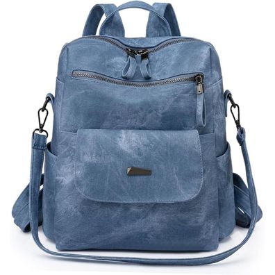 Puwuzixi Damen Rucksack Blau - Wasserdicht, Diebstahlsicher, Leicht, PU-Leder
