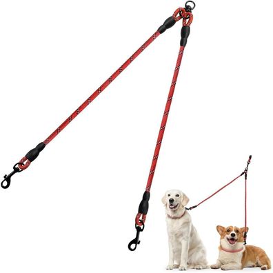 Taglory Doppelte Hundeleine für 2 Hunde, Rot, 75 cm, Reflektierend, Keine